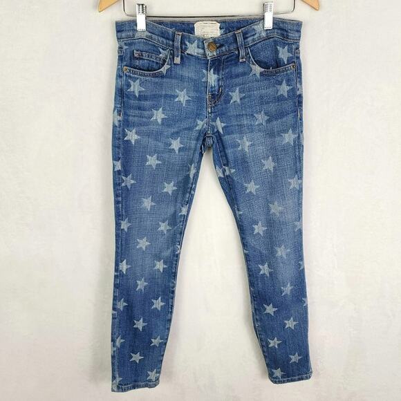 Current/Elliott Skinny Crop Women 27 Stiletto Star Patterned Blue & White Denim - Picture 1 of 10